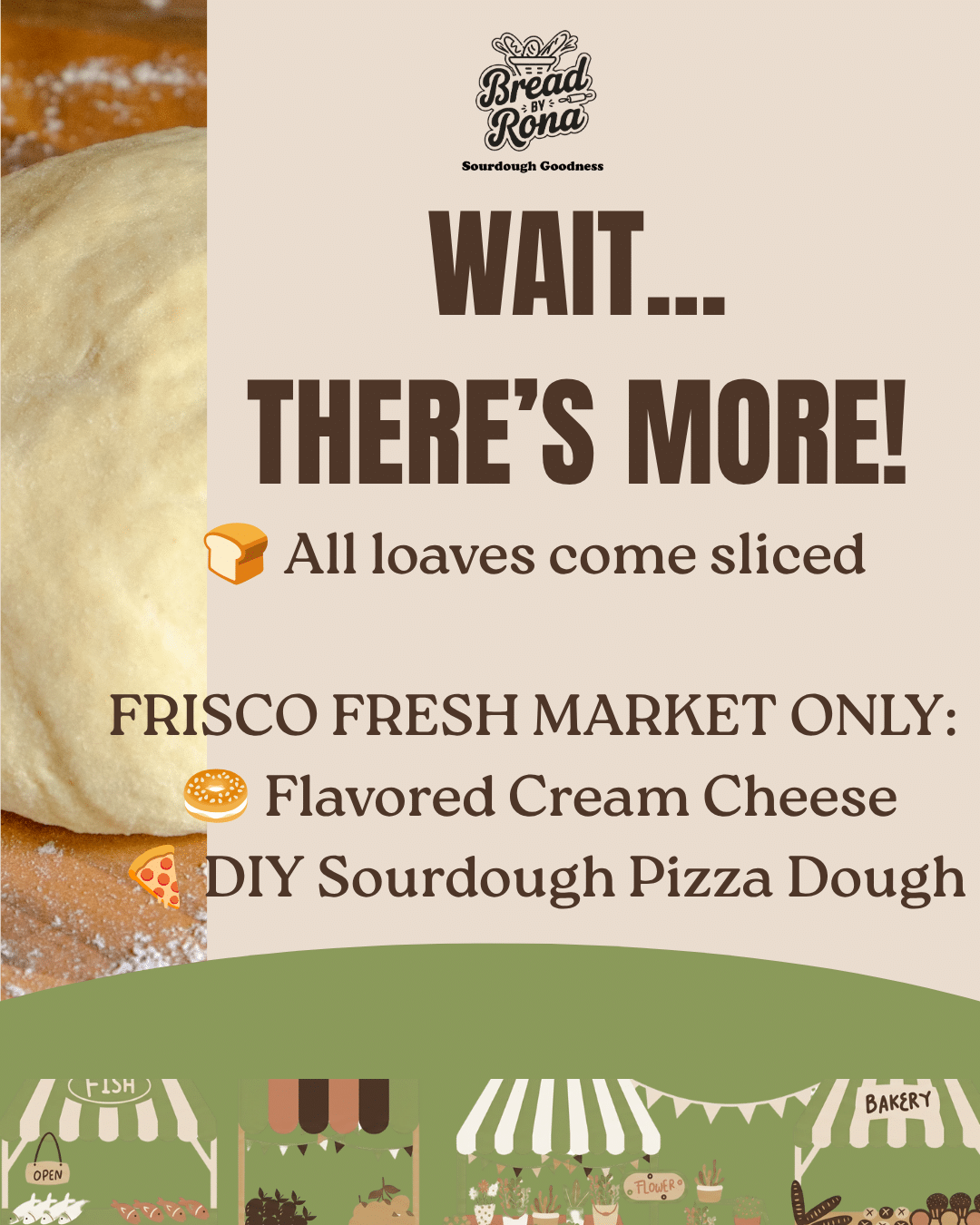 Bread By Rona September menu notes including sliced loaves, flavored cream cheese, and pizza dough